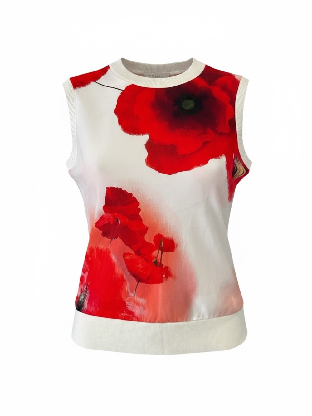 Ted Baker London White Tank Top with Bold Red Poppy Print